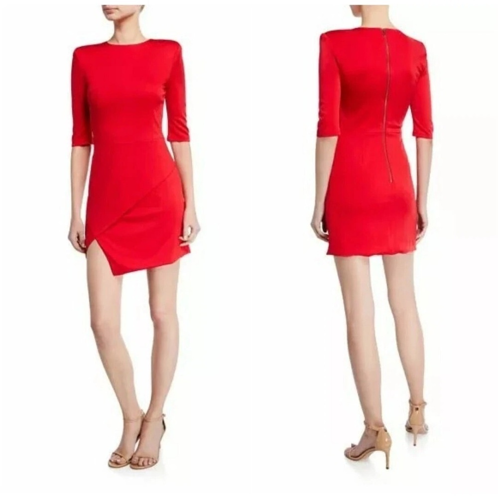 Alice + Olivia "Nova" Asymmetrical Mini Dress in Ruby Red